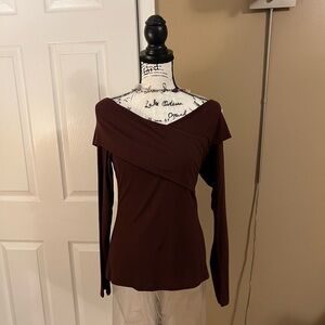 Theory Kellay LS Rib Viscose Wrap Top - Burgundy L